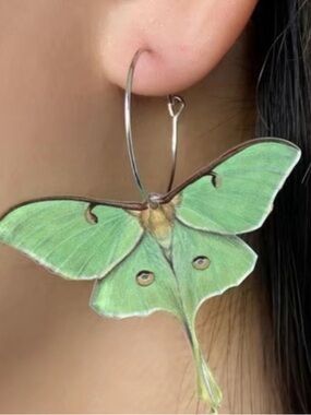 Emerald Luna Studio Series Green Luna Moth Hoop Statement Earrings